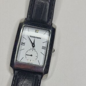 Tourneau Silver Case Watch with Black Strap
